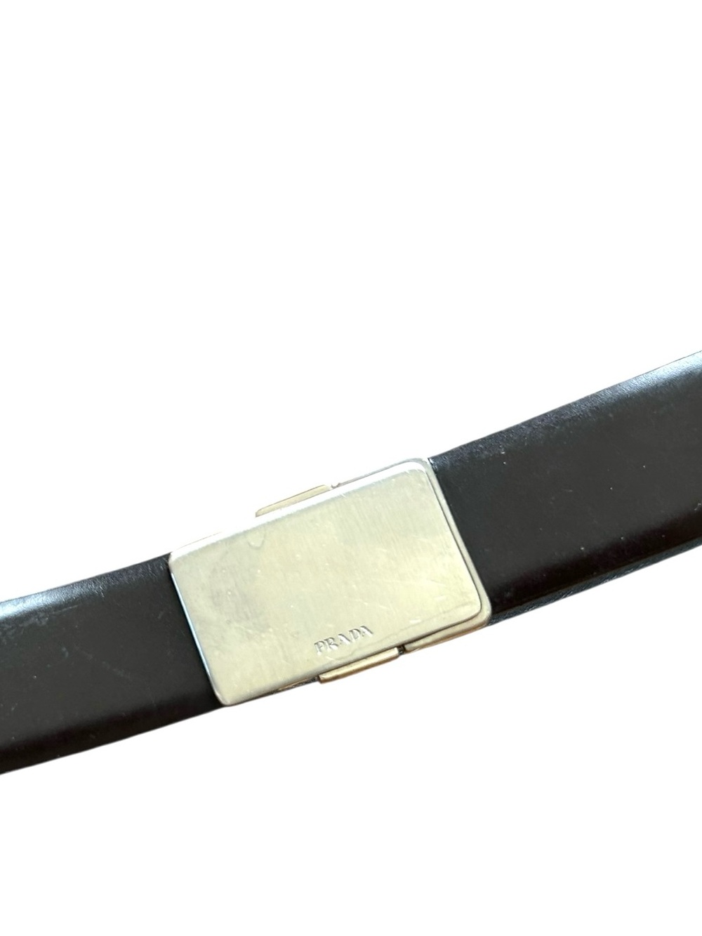 Prada Black Leather Silver Buckle Belt Sz XS 30 Italy